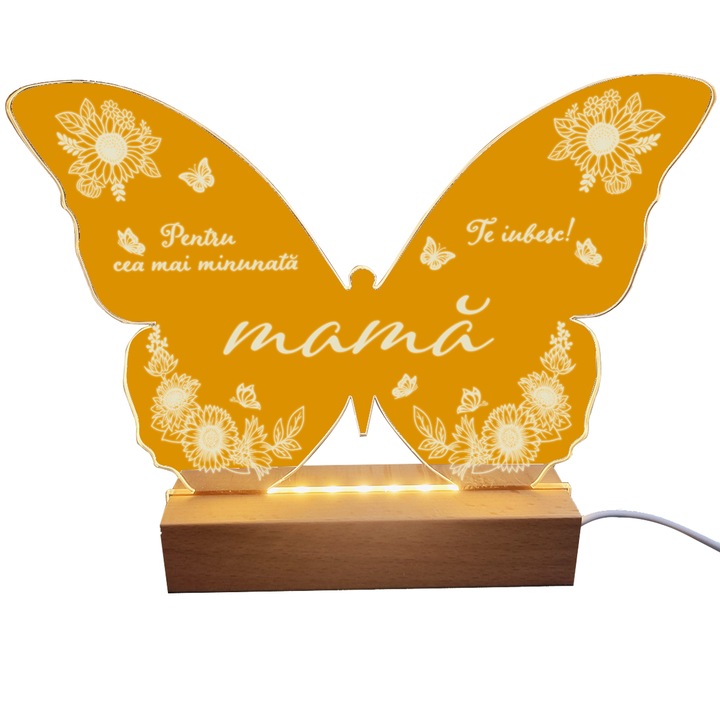 Set Cadou Pentru Mama, Joystos, Lampa din Acril Decorativa, Cadou Special pentru Mama, cu mesaj Gravat si Lumina Calda, 19x19cm