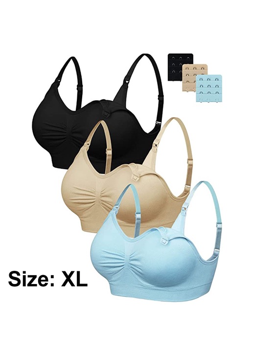 Set 3 Sutiene de alaptare AMRINUGL, fara cusaturi, cu suport, multicolor, nylon, XL INTL