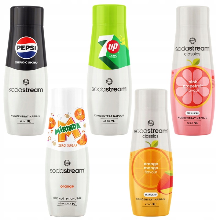 SODASTREAM 7Up Zero+ Orange-Mango+ Grape+ Pepsi Zero+ Mirinda Zero siropuri 5x 440ml