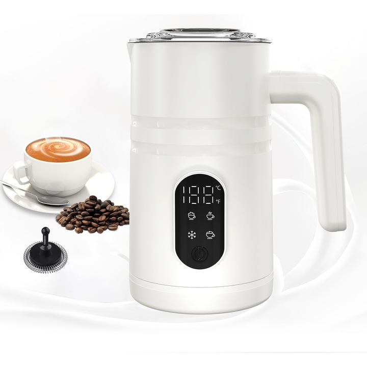 Aparat electric de spumare lapte 5 in 1, capacitate 350 ml, Alb, cu perie de curatare