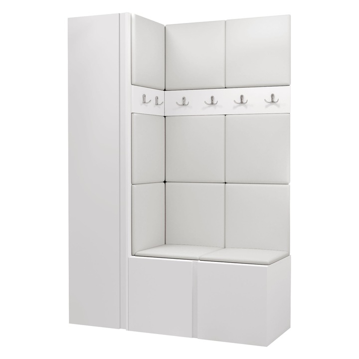 Mobilier pentru hol Tavasz IX, MIRJAN24, alb + piele ecologica alb, 46x186x124 cm