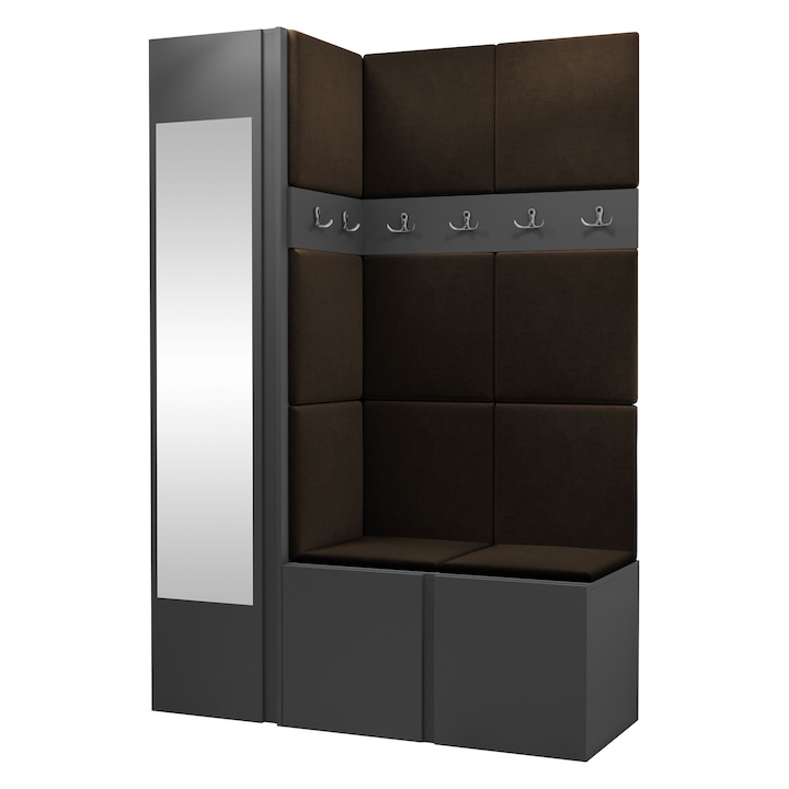 Mobilier pentru hol Tavasz X, MIRJAN24, grafit + maro, 46x186x124 cm
