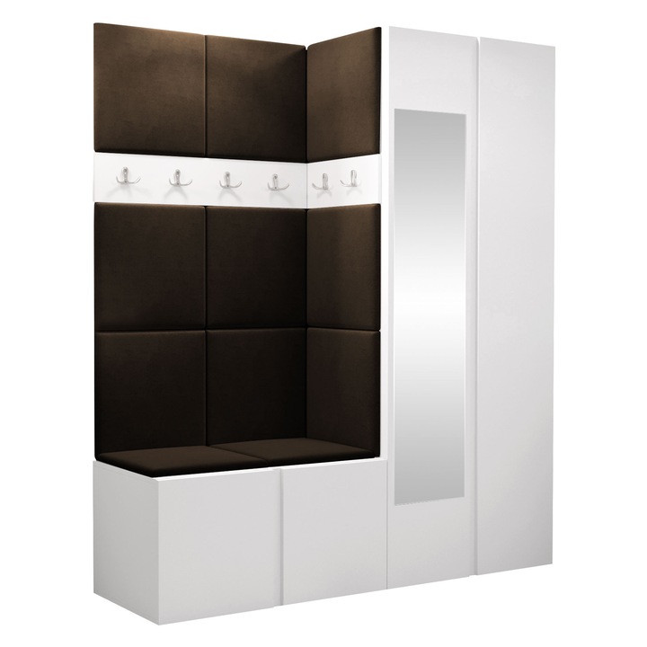 Mobilier pentru hol Tavasz XII, MIRJAN24, alb + maro, 46x186x158 cm