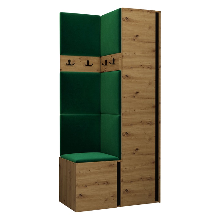 Mobilier pentru hol Tavasz XXIV, MIRJAN24, stejar artisan + verde, 46x186x82 cm