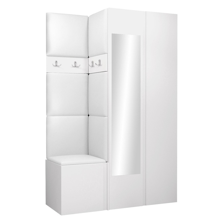Mobilier pentru hol Tavasz XXVI, MIRJAN24, alb + piele ecologica alb, 46x186x116 cm