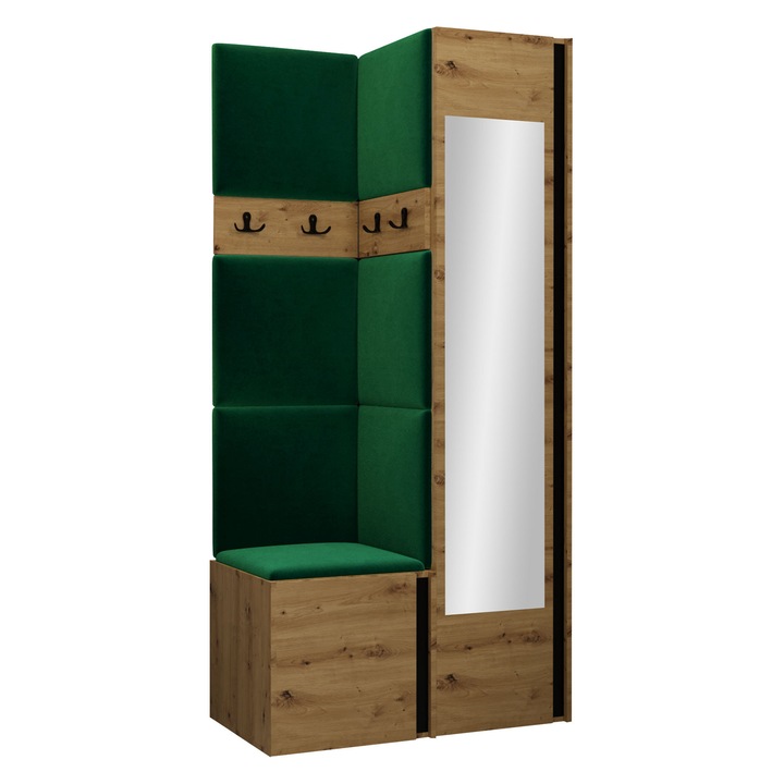 Mobilier pentru hol Tavasz XXV, MIRJAN24, stejar artisan + verde, 46x186x82 cm