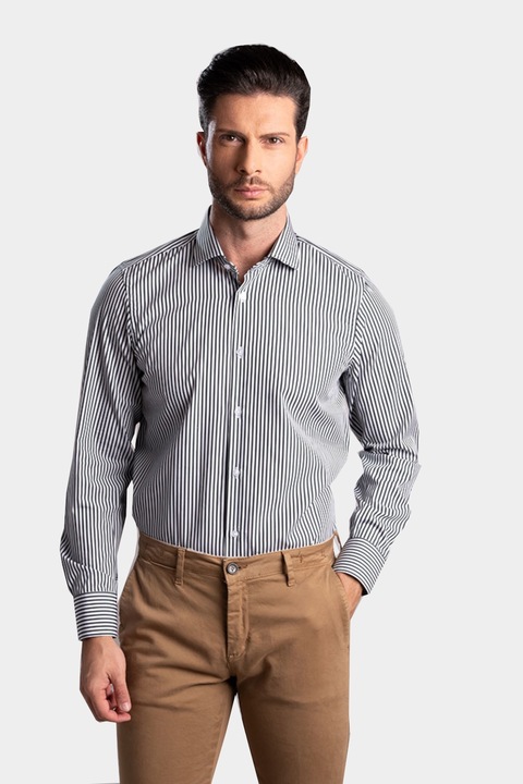 Camasa Barbat, Classico Milano, Regular Fit, cu Dungi Alb/Verde, XL