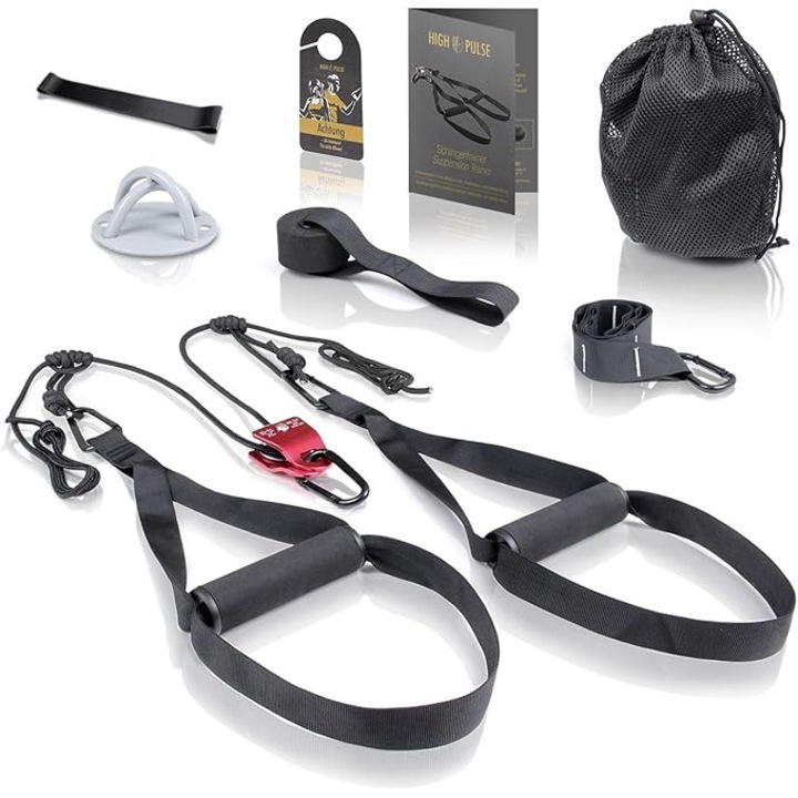 Set antrenament extensor cu 7 accesorii, Kit antrenor cu scripete, antrenamente la domiciliu si yoga