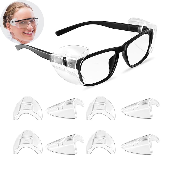 Set 8 perechi protectii laterale ochelari, TPU, transparent, 50x45x20 mm