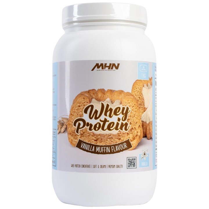 Proteine, MHN More Healthy Nutrition Delicious Whey Protein, Muffin cu vanilie, 1000 de grame