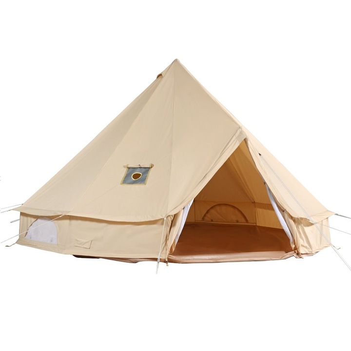 Палатка за къмпинг / глемпинг, Диаметър 3 м, Височина 200 см, Отвор за комина, Полиестер/Памук, Бежова, 4 души