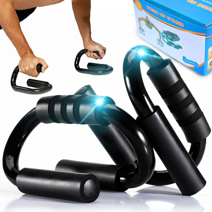 Set manere pentu flotari RETOO ActiveFit – Manere Antiderapante pentru Exercitii, Constructie Robusta din Otel Cromat, Manere din Spuma Neopren, Dimensiuni: 15,5 cm lungime, 11,5 cm latime, 11,5 cm inaltime, Manere din Neopren de 10,5 cm – Set de 2