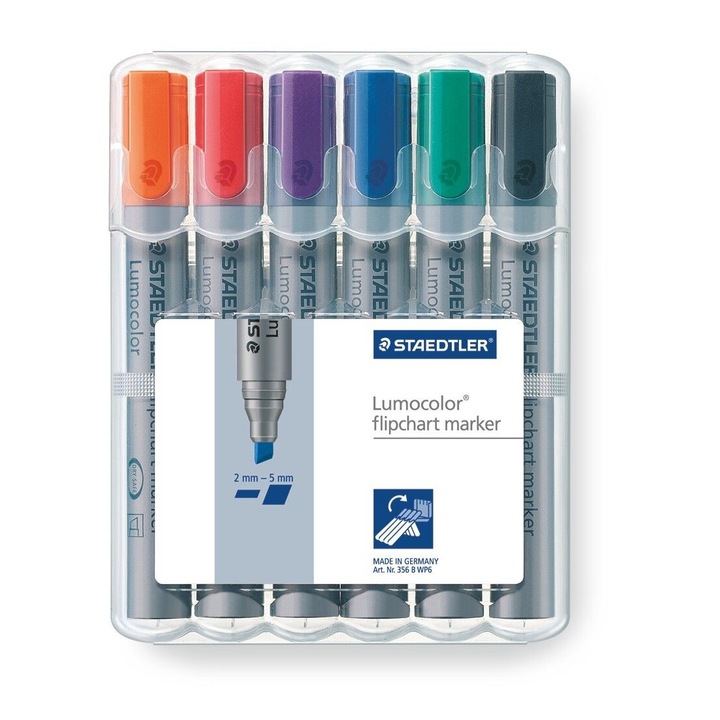 Set 6 markere flipchart, 2-5 mm, taiate, STAEDTLER "Lumocolor 356 B", Multicolor