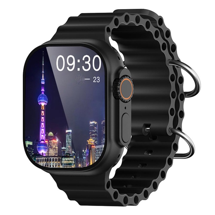 Мъжки смарт часовник TechONE® ULTRA 9 Pro, 2,1 инча AMOLED, HD bluetooth разговор, мулти-спорт, многоточков пулс, кръвно налягане, кислород, метален корпус, високоговорител, IP68, черен