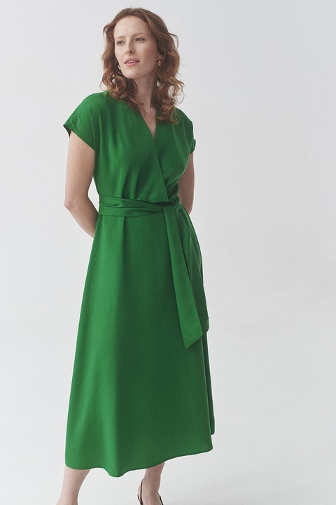 Tatuum, Rochie evazata din lyocell cu decolteu in V, Verde