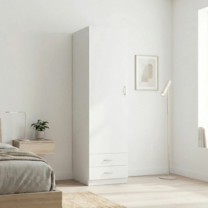 Dulap Mara, 200x50x50 cm, Culoare Alb, Material Pal 18mm