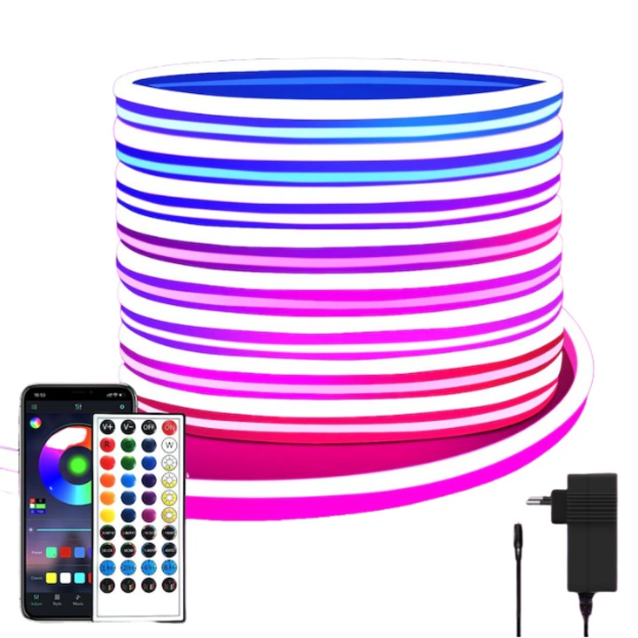 LED szalag, 15 méter, Wi-Fi， 1080 LED, vízálló, zene szinkronizálás, 360 ° hajlítás, IP65， Távirányító, alkalmazás, 24V, színes világítás