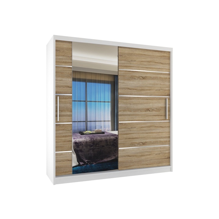 Verona MBP eltolható szekrény tükrös Fiókok 158 cm Sonoma fehér tölgy