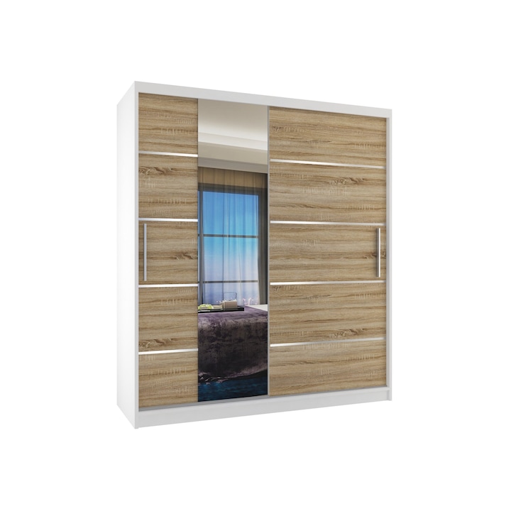 Verona MBP eltolható szekrény tükrös Fiókok 133 cm Sonoma fehér tölgy