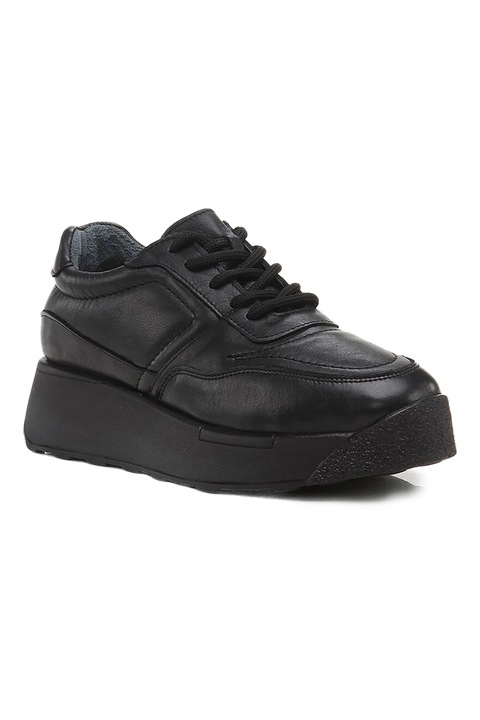 Hotic, Pantofi sport wedge de piele, Negru, 38