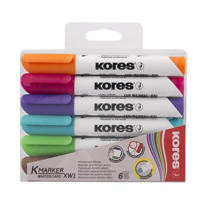 Tábla- és flipchart marker, 3-5 mm, kúpos, KORES "Marka", 6 különböző szín