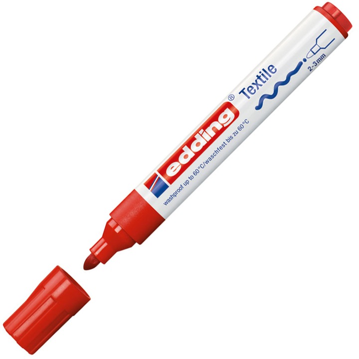 Marker textil, 2-3 mm, conic, EDDING „4500”, Rosu