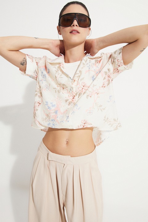 June, Camasa cu model floral, Alb fildes/Roz deschis/Albastru deschis, L