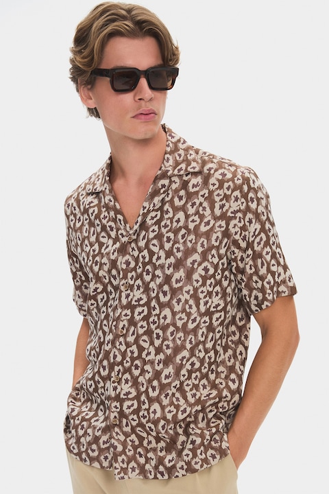 June, Camasa din amestec de bumbac organic cu animal print, Maro, S