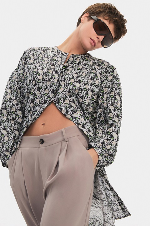 June, Rochie camasa cu model, Negru/Gri deschis, 36-38