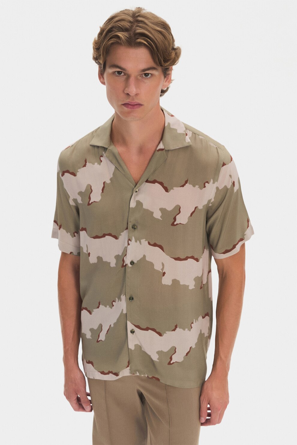 June, Camasa cu imprimeu si maneci cazute, Kaki, S