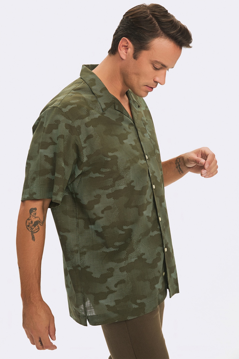 June, Camasa cu imprimeu si maneci scurte, Kaki, S