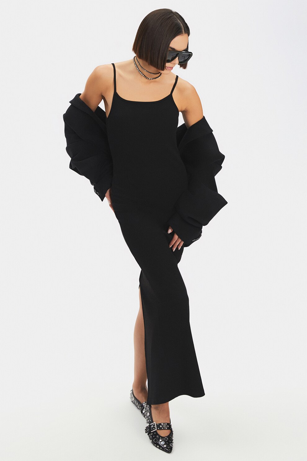 June, Rochie midi fara maneci, Negru, M
