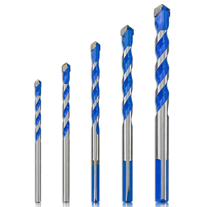 Set de burghie din carbura cu maner triangular, Enforose, 5 piese, 4-10mm, pentru beton, ceramica, lemn