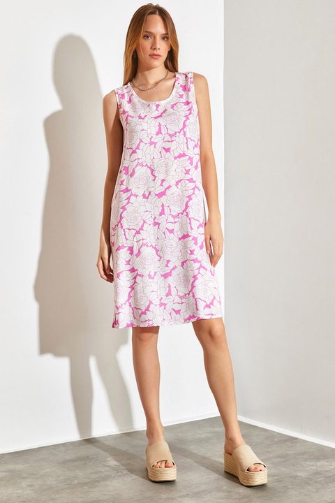 Shade, Rochie dreapta cu model floral, Alb/Fucsia