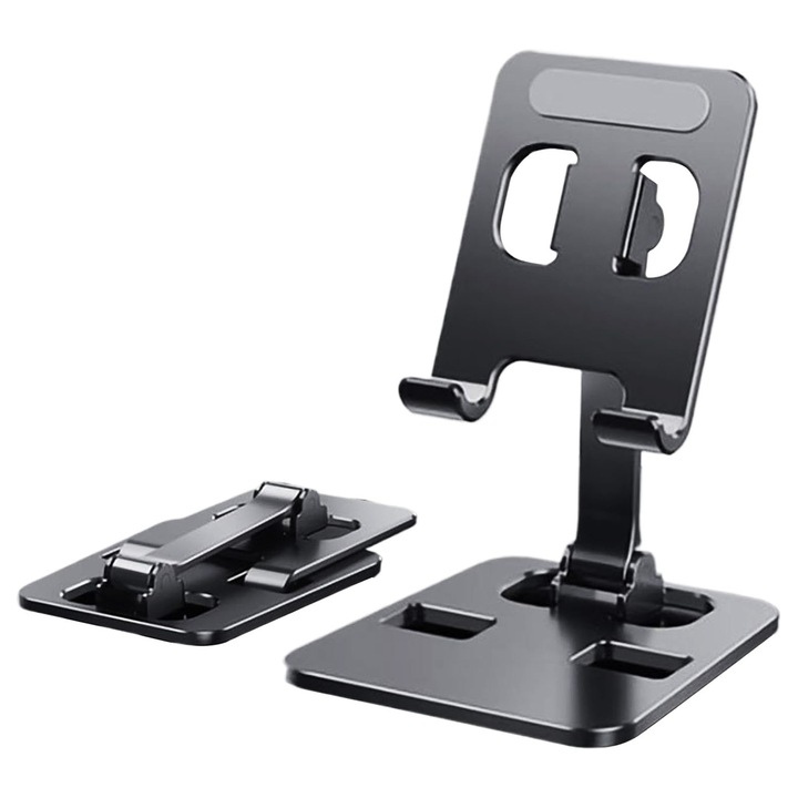 TREXORA univerzális telefon/táblagép tartó, fekete, alumínium ötvözetből és ABS/szilikonból, állítható, összecsukható
