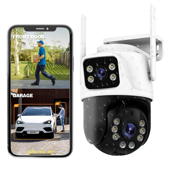 ANSCHIAT kültéri térfigyelő kamera, 8MP, Wi-Fi, 360°-os forgatás, mozgásérzékelés