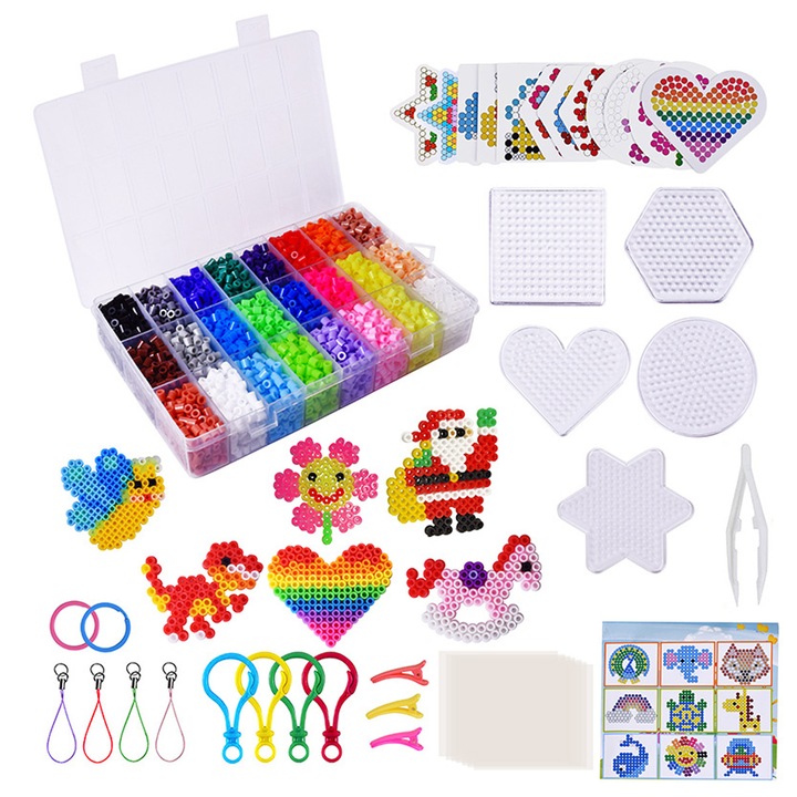 Kit margele de 5 mm - 24 de culori, rechizite pentru arte si meserii pentru scoala acasa, Enforose, multicolor