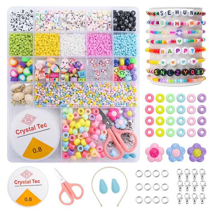 Set de fabricare a bratarilor, Enforose, margele de sticla 3mm, multicolor, pentru bijuterii