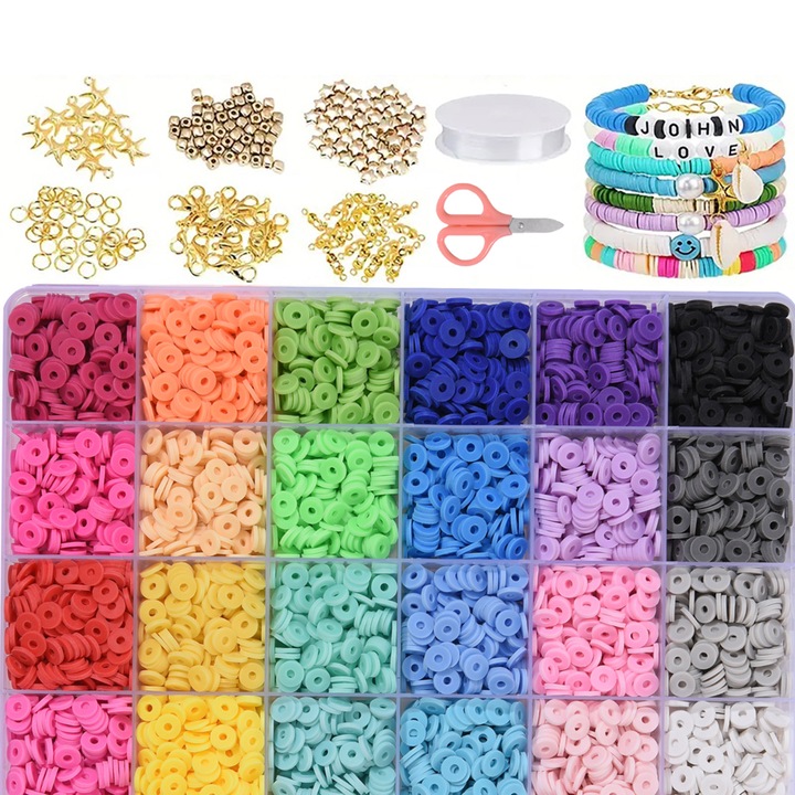 Set de margele din lut polimeric, 24 culori pentru bratari, cercei, coliere, inele, AMRINUGL