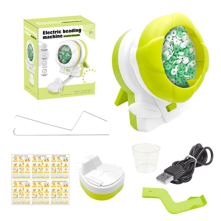 Електрически комплект за нанизване на мъниста, Enforose, иновативен дизайн, регулиране на скоростта, зелен/бял