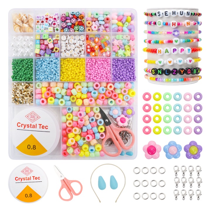 Kit de realizat bratari prietenie, 2 stiluri margele cu litere si margele numerice, Enforose