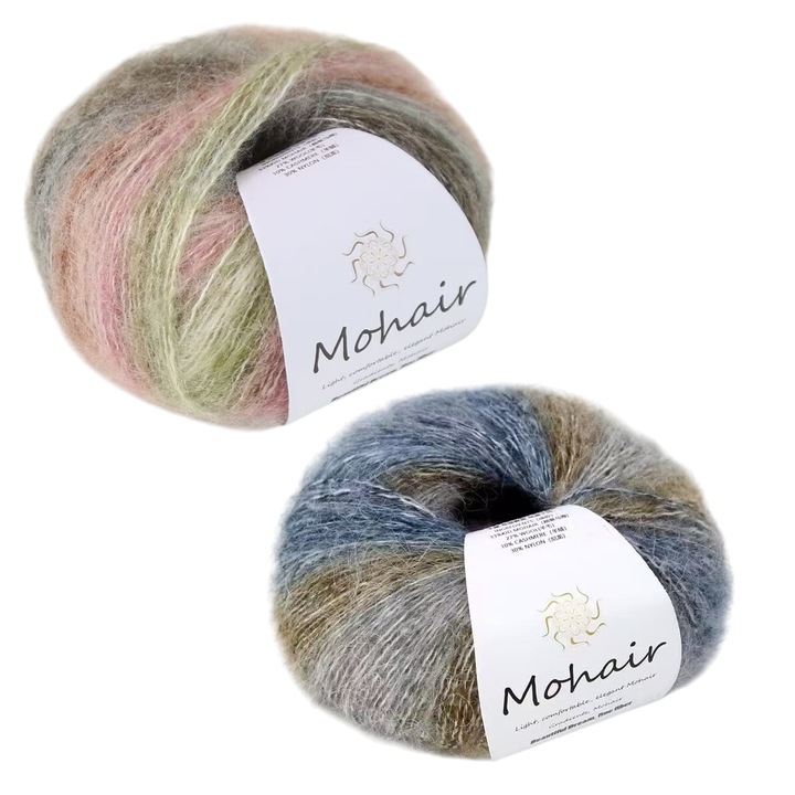 Set 2 pachete fir de lana, Enforose, mohair subtire, lavabil manual, pentru tricotat, diverse culori