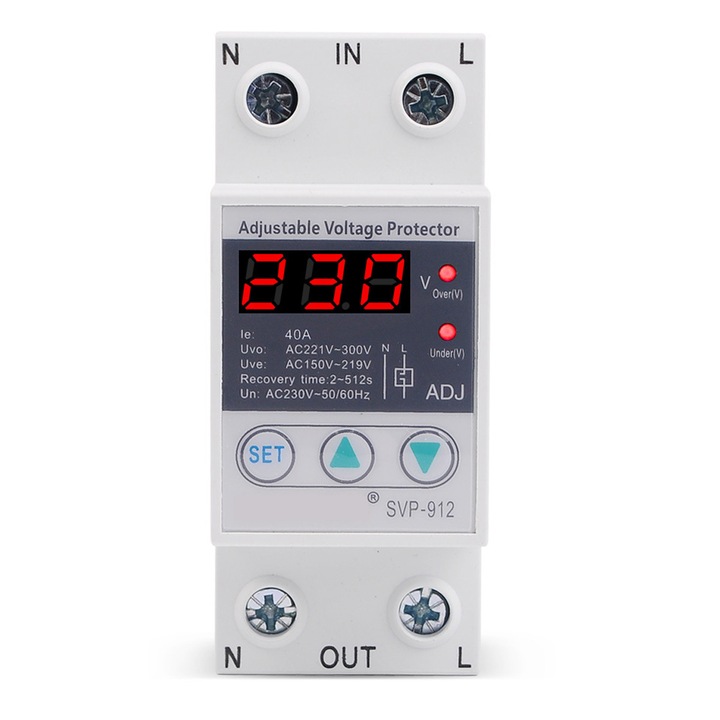 Releu cu protectie la supratensiune, SVP-912, ajustabil, resetare automata, 220V