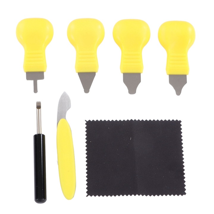 Set unelte pentru repararea ceasurilor, 7 piese, galben, PP si otel cromat