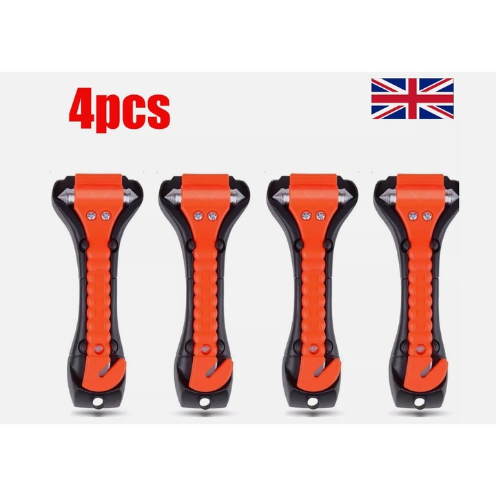 Комплект 4 чука за безопасност на автомобил Enforose, нож за колани, механизъм за разбиване на стъкла, карбон, 2 в 1