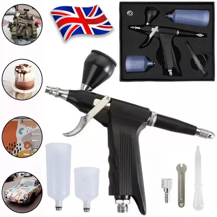 Set mini aerograf Enforose cu pistol de pulverizare cu actiune dubla, 0,3 mm, pentru tatuaj