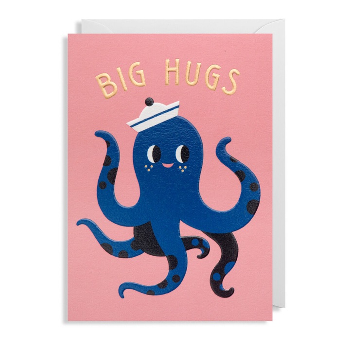 Felicitare cu ilustratie caracatita BIG HUGS, Lagom, roz, 10,9x15,5cm
