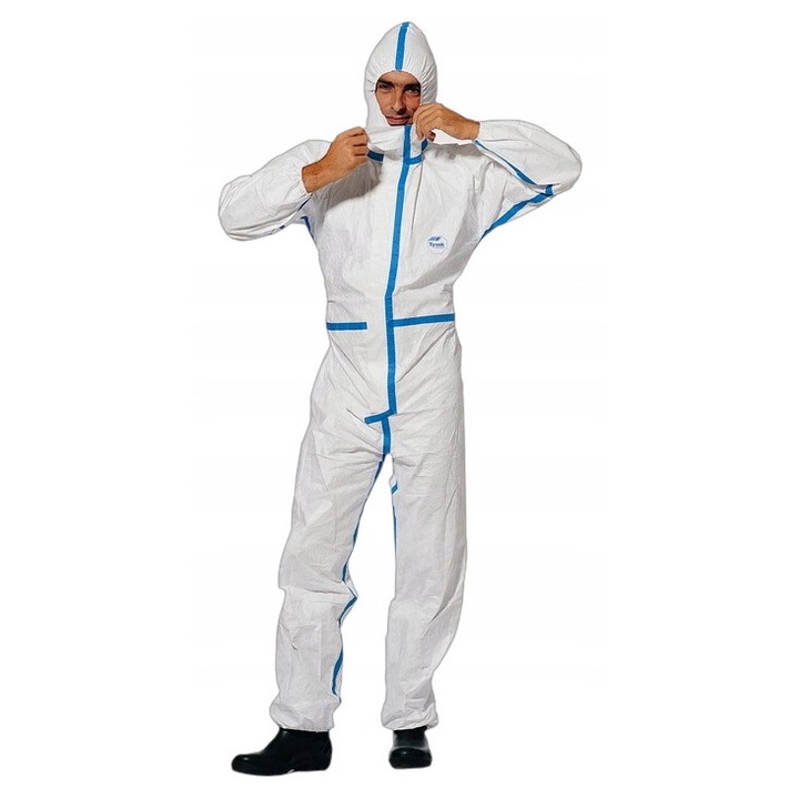 Védőruha, Dupont, Tyvek 600 Plus, háromrészes kapucni, vízálló, fehér, XL