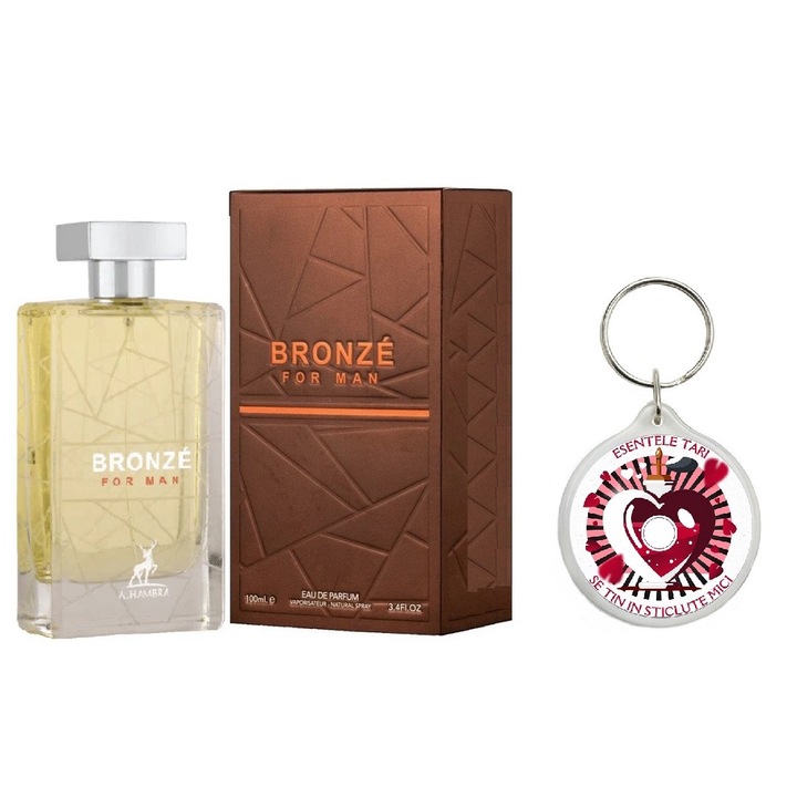Set Apa de parfum Bronze For Men 100Ml cu Breloc "Esentele tari se tin in sticlute mici"