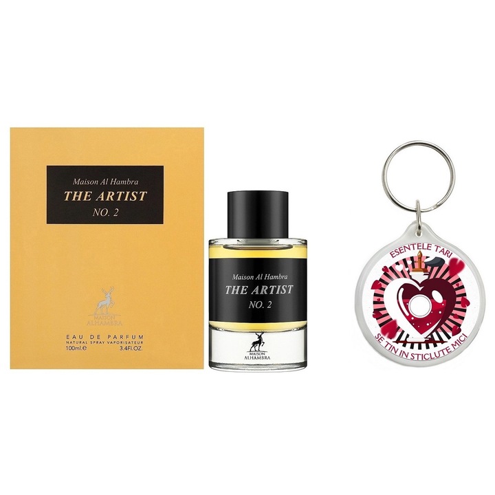 Set Apa de parfum Alhambra, The Artist No.2, Unisex, 100 Ml cu Breloc "Esentele tari se tin in sticlute mici"